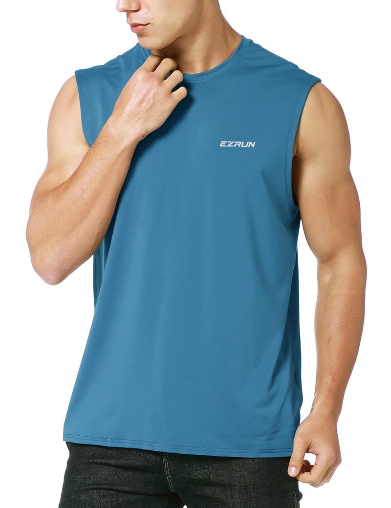 EZRUN Men's Sleeveless Shirt Quick Dry UPF 50+ Swim Beach Shirts Gym Workout Muscle Athletic Summer Tank Top Big and Tall Bright Blue - Image 1